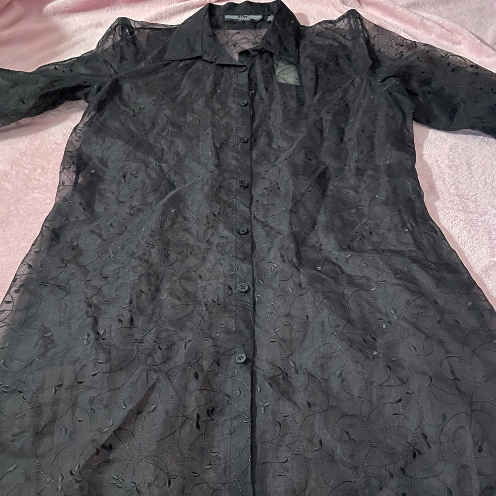 black see through mesh button down cardigan